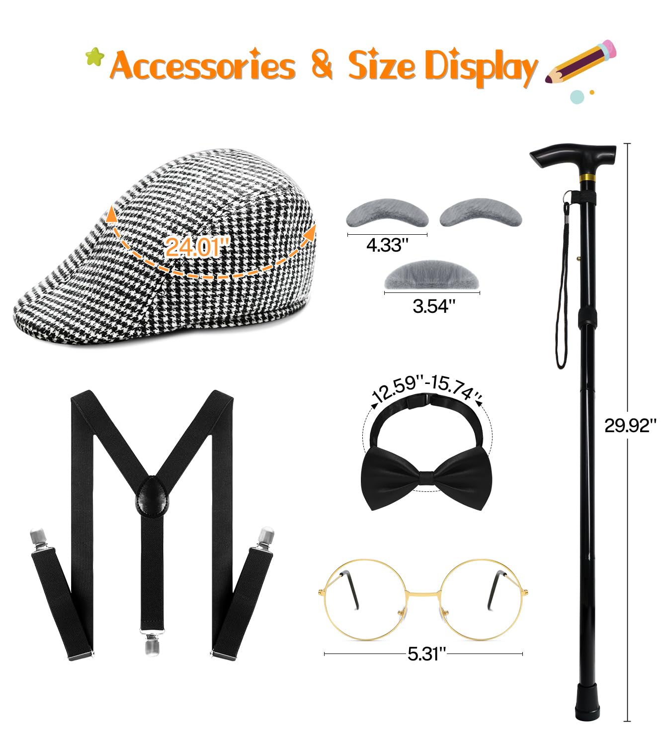 Mscawow old man costume mustache and eyebrows, adjustable for a natural look.