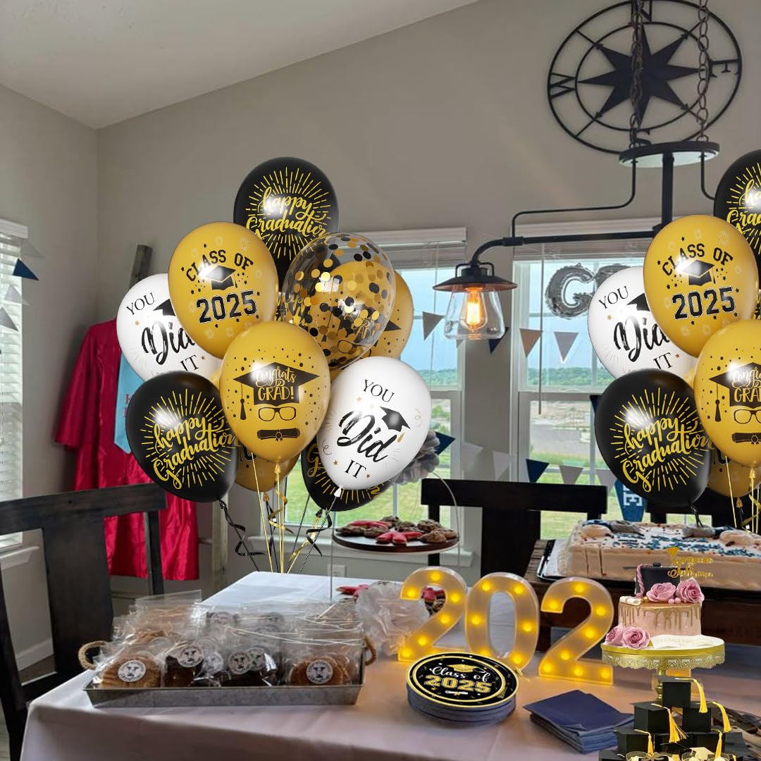 Msiveavz black and gold balloons for classy graduation celebration decor
