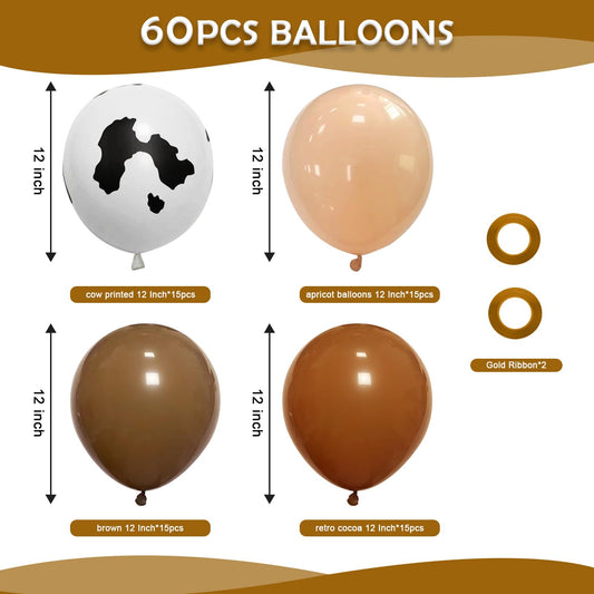 Msiveavz cow print balloons closeup shows bold spots on brown latex