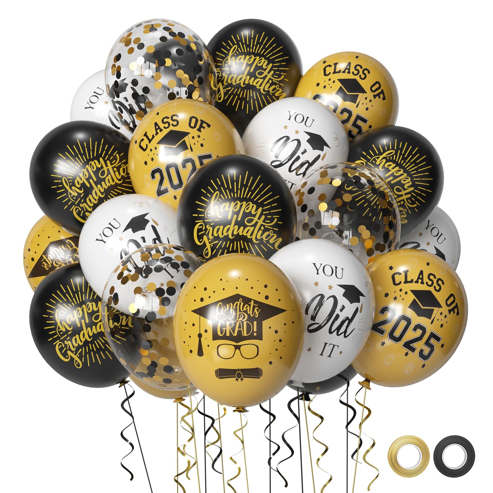 Msiveavz graduation balloons 2025 black gold set for elegant party decor
