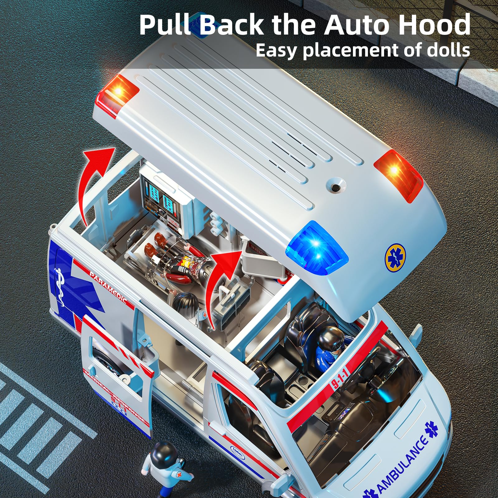 MSKOLER ambulance truck doors open for easy figure placement.