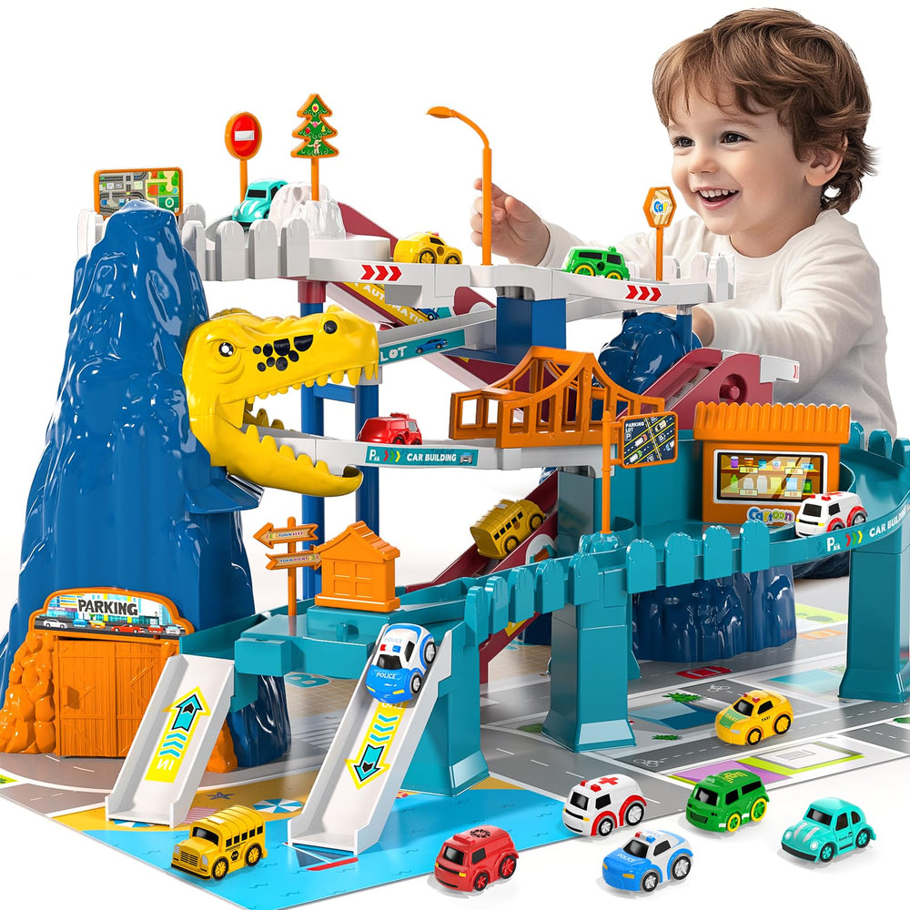 MSKOLER dinosaur race track assembly promotes parent-child cooperation during setup.