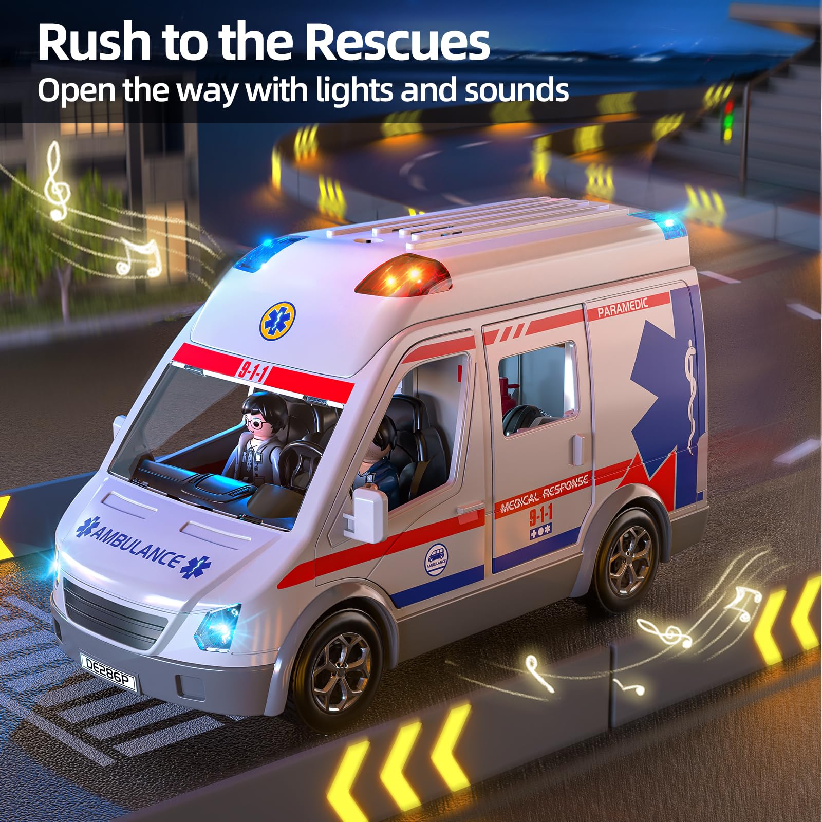 MSKOLER friction-powered ambulance moves smoothly with a simple push.