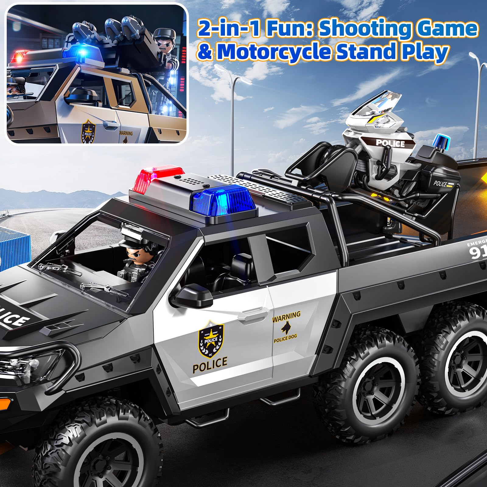 MSKOLER police car toy detachable motorcycle mount for mixed play