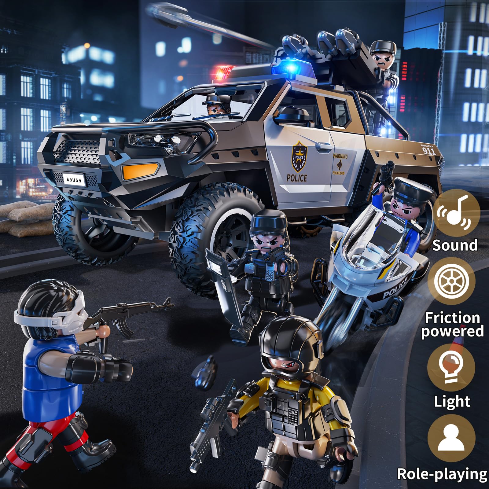 MSKOLER police car toy roof removable detail supports interchangeable play