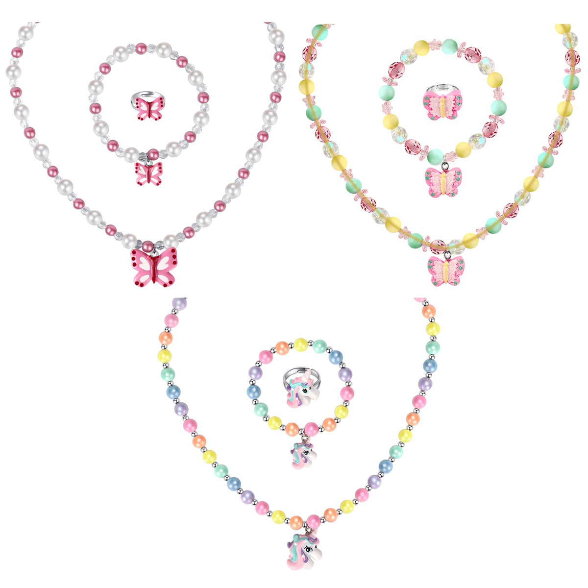 Msnailfly 3-set necklace with unicorn design for playful party looks