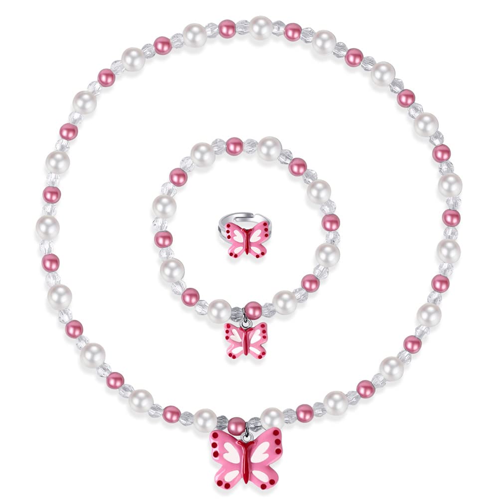 Msnailfly butterfly stretch necklace with colorful pendant for kids' outfits