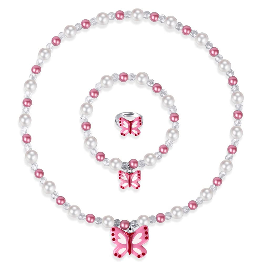 Msnailfly butterfly stretch necklace with colorful pendant for kids' outfits