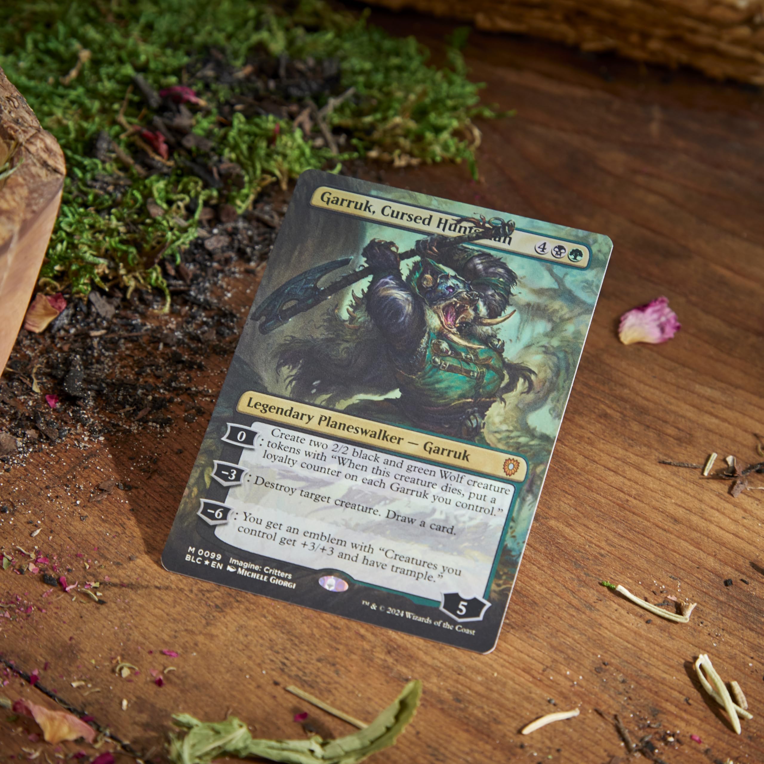 Magic: The Gathering Bloomburrow deck box holding sleeved cards.