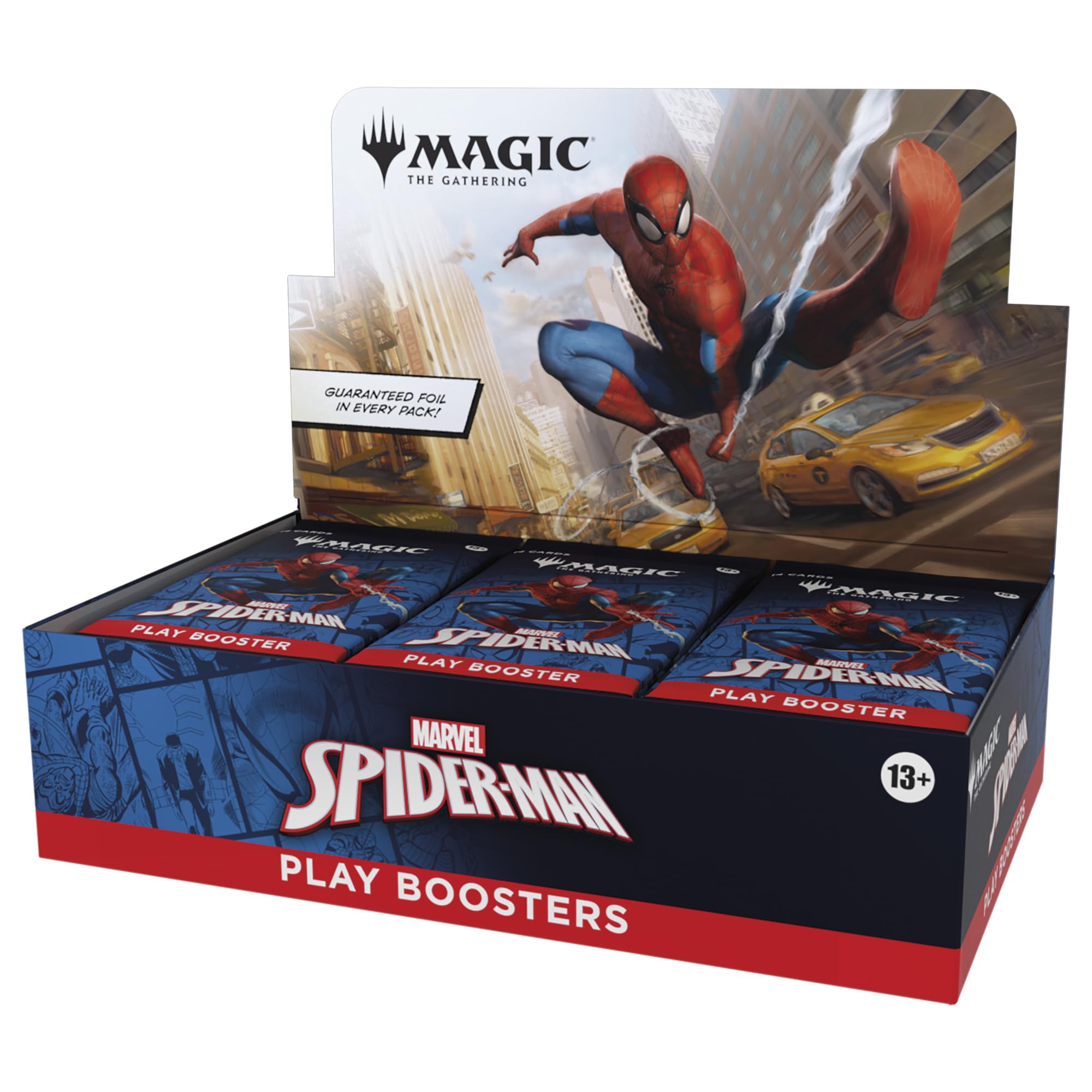 Magic: The Gathering Spider-Man Play Booster Box front view for group play and collection.