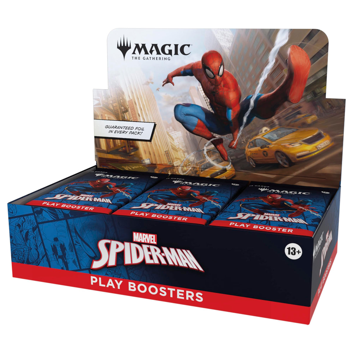 Magic: The Gathering Spider-Man Play Booster Box front view for group play and collection.