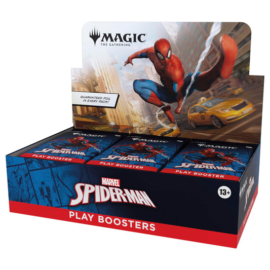 Magic: The Gathering Spider-Man Play Booster Box front view for group play and collection.