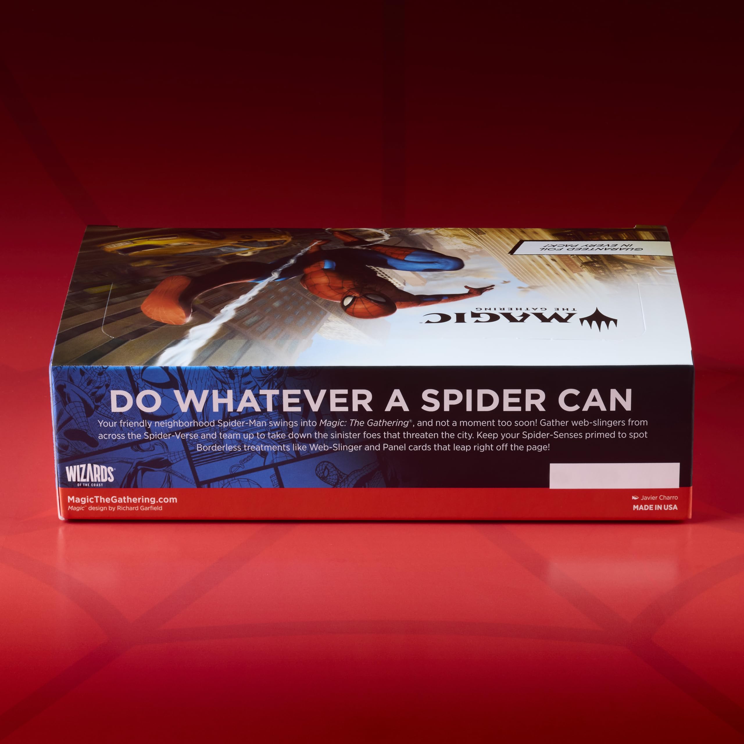 Magic: The Gathering Spider-Man booster box contents preview for deck building.