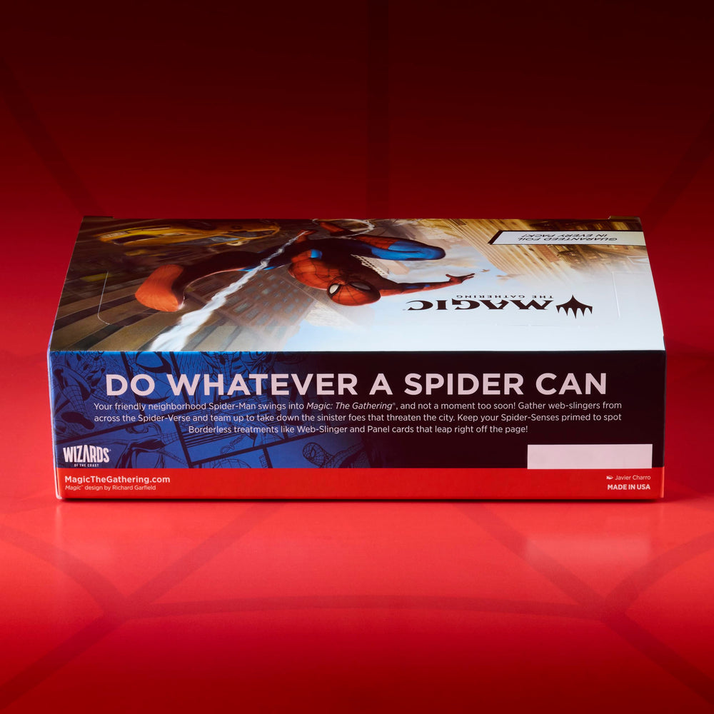 Magic: The Gathering Spider-Man booster box contents preview for deck building.