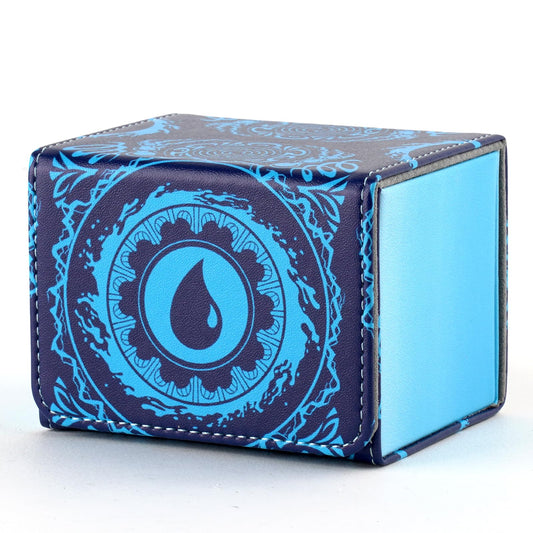 MTGPRO blue leather deck box with magnetic closure for secure travel