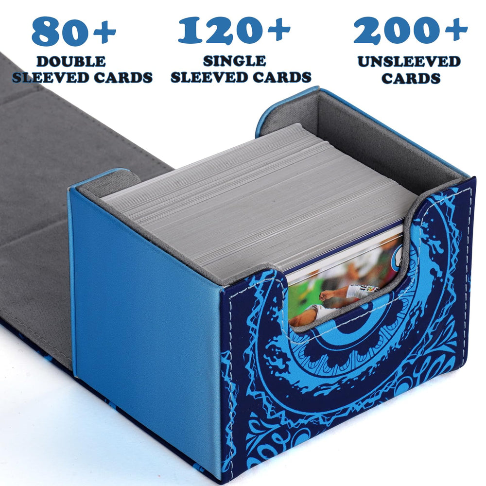 MTGPRO capacity illustration showing 80 double sleeves or 120 single sleeves