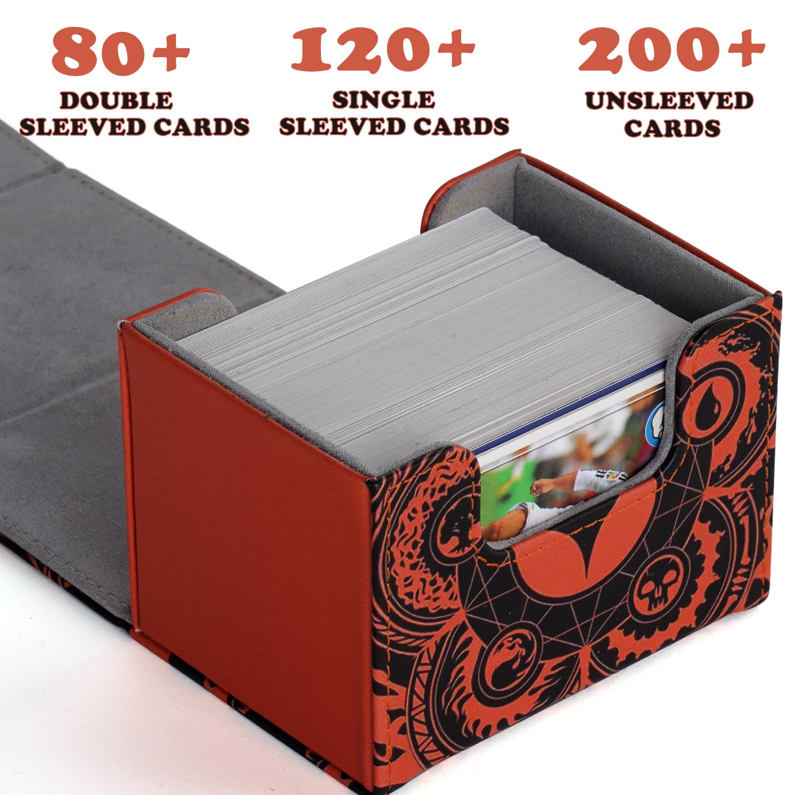 MTGPRO deck box with large capacity fits 120 sleeved cards for quick setup.