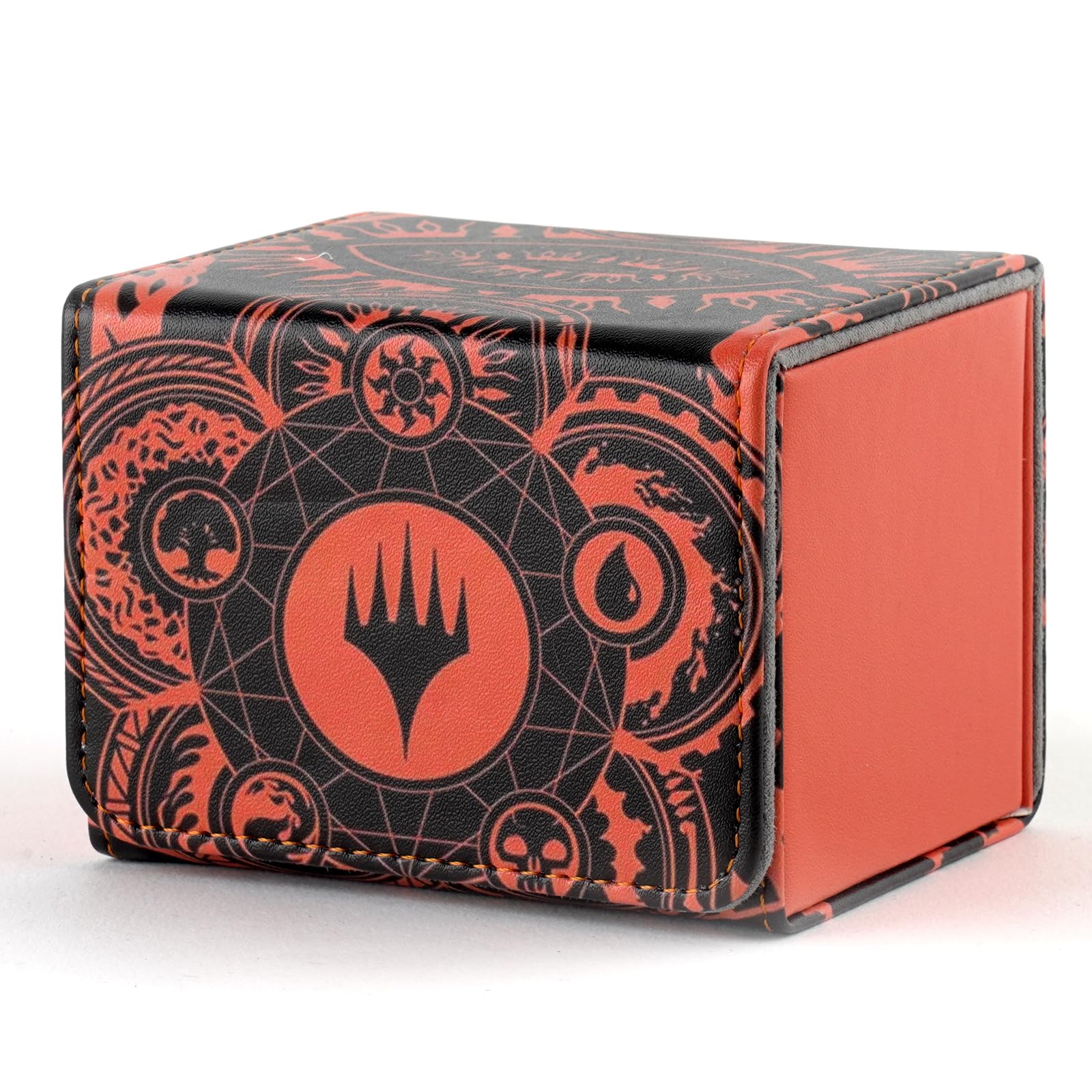 MTGPRO deck box orange PU leather exterior protects cards during transport.