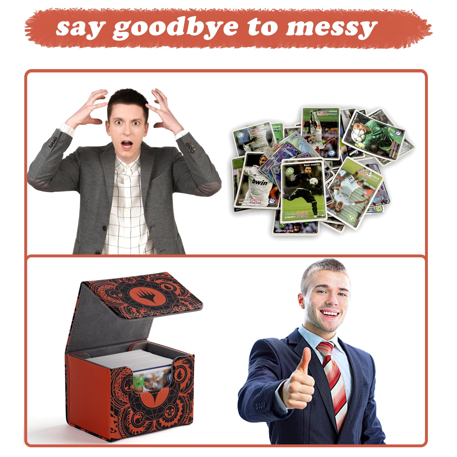 MTGPRO deck box waterproof PU leather outer layer shields cards from moisture.