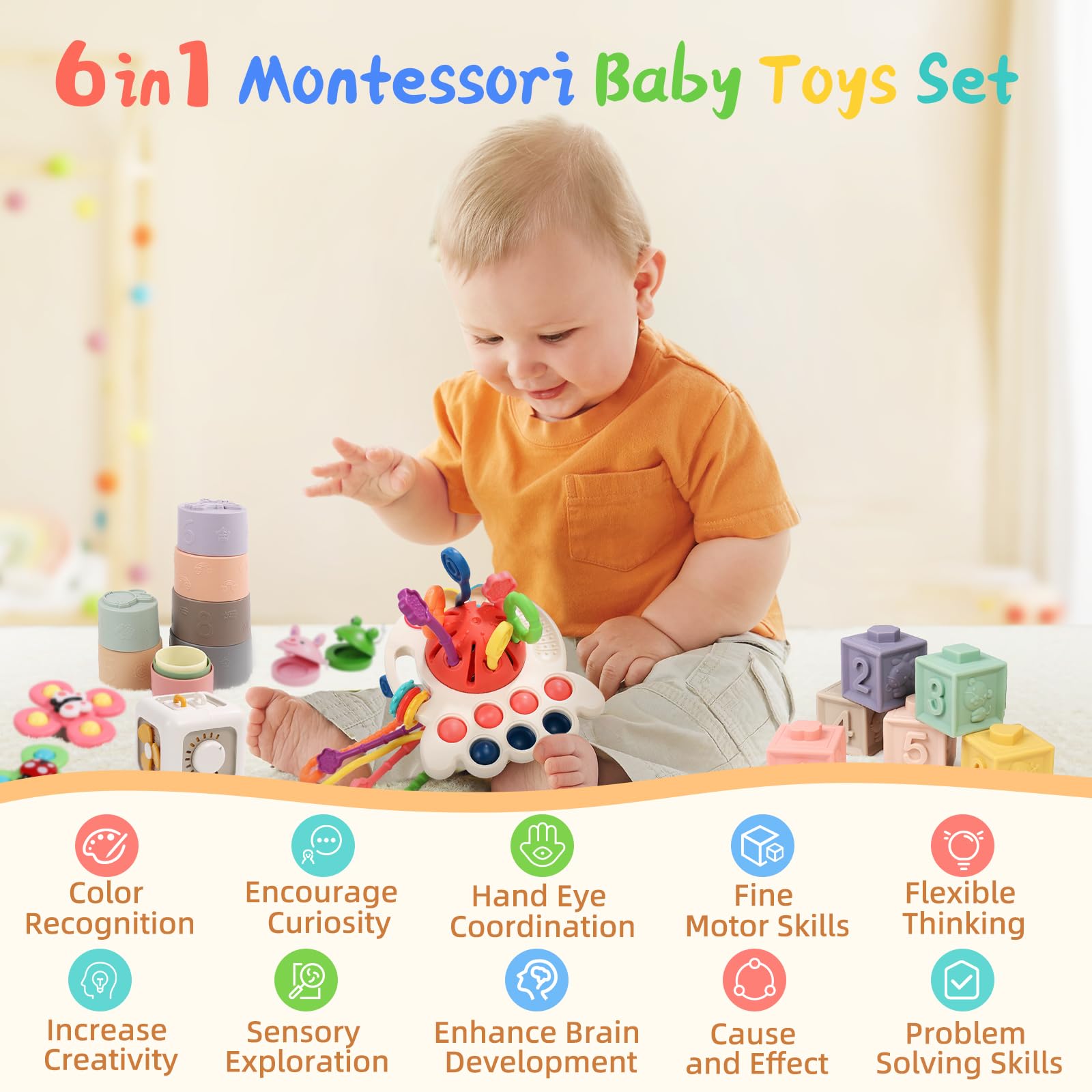MTTIERY sensory pull-string toy features a suction cup for hands-on play on tables.