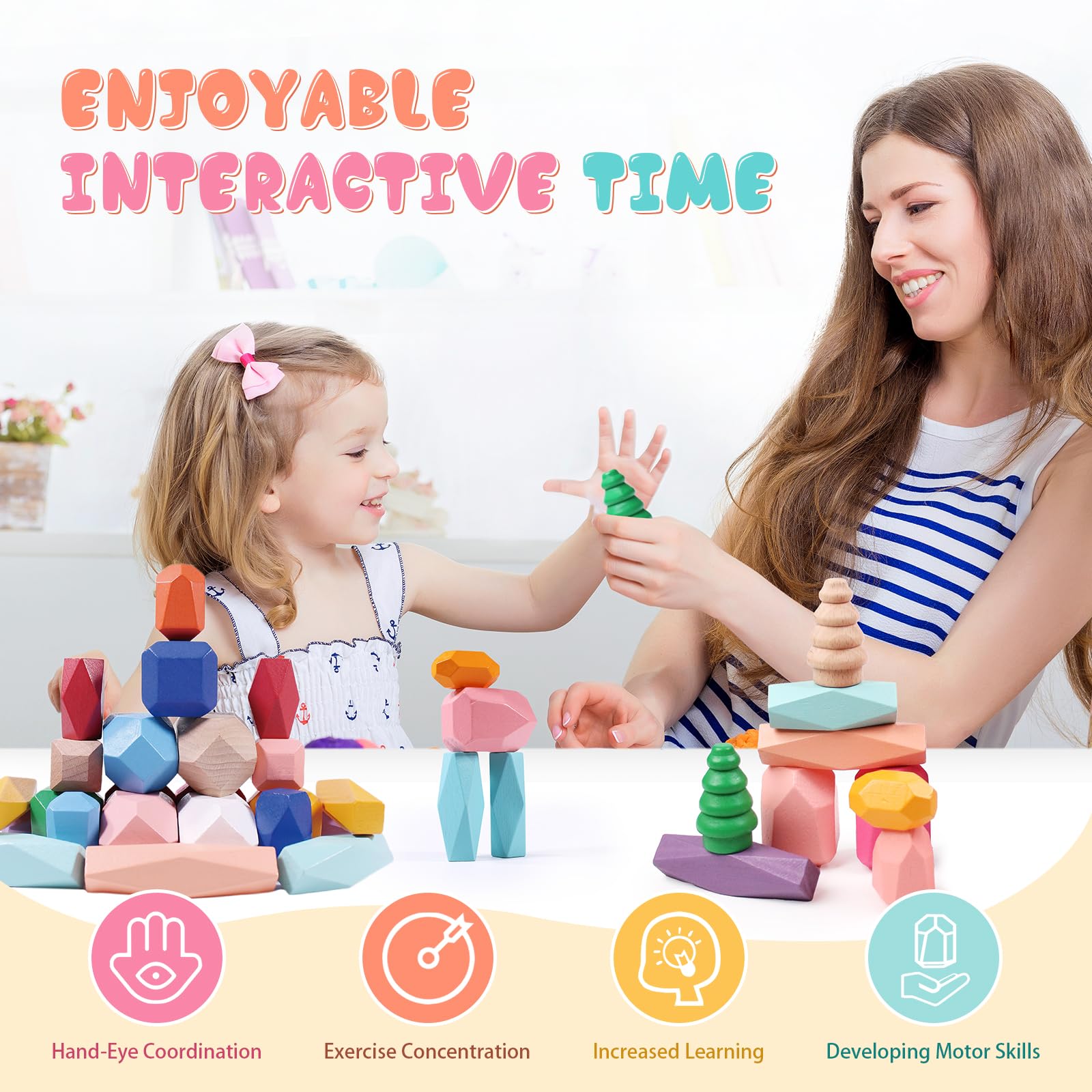 MTTIERY Montessori-inspired building rocks set encouraging imaginative construction and problem solving.