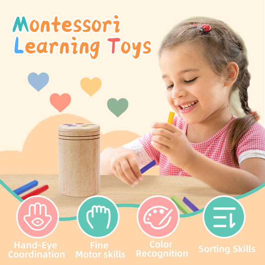 MTTIERY rainbow rods invite toddlers to sort and grip for improved hand-eye coordination.