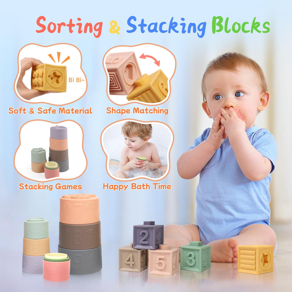 MTTIERY sorting and stacking blocks boost color, shapes, and hand-eye coordination.