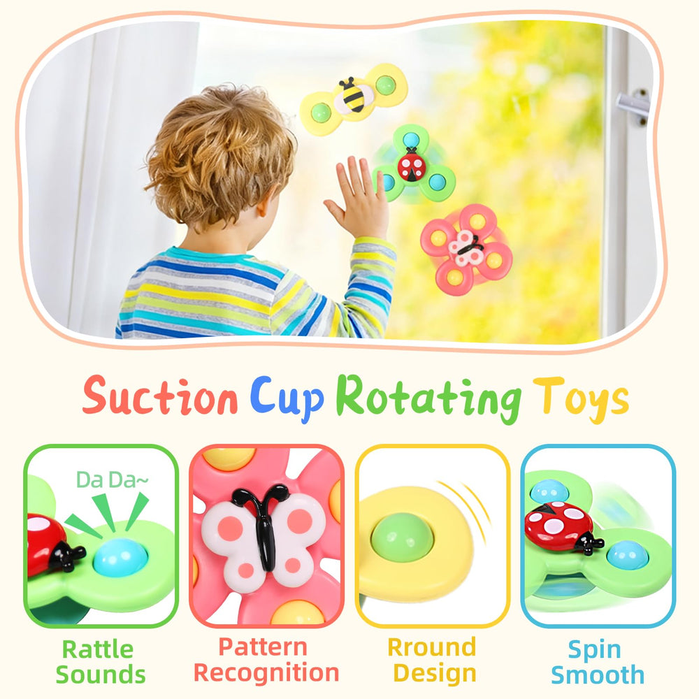 MTTIERY suction cup spinner toy provides crisp spins during bath or travel.