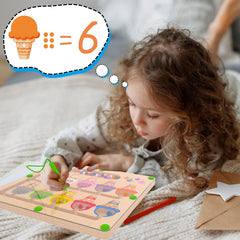 Toddler counting activity using ice cream beads for number sense and focus.
