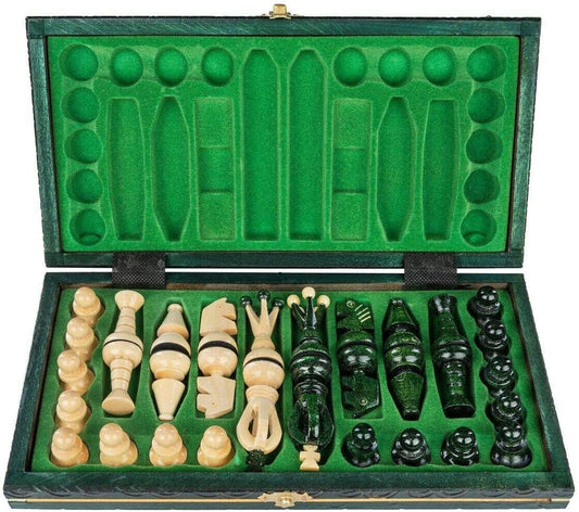 Muba handcrafted chessmen with fine detailing for polished play.