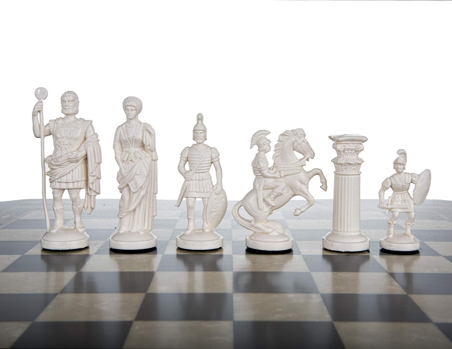 Muba Roman Legion chess pieces top view, standard size for folding boards.