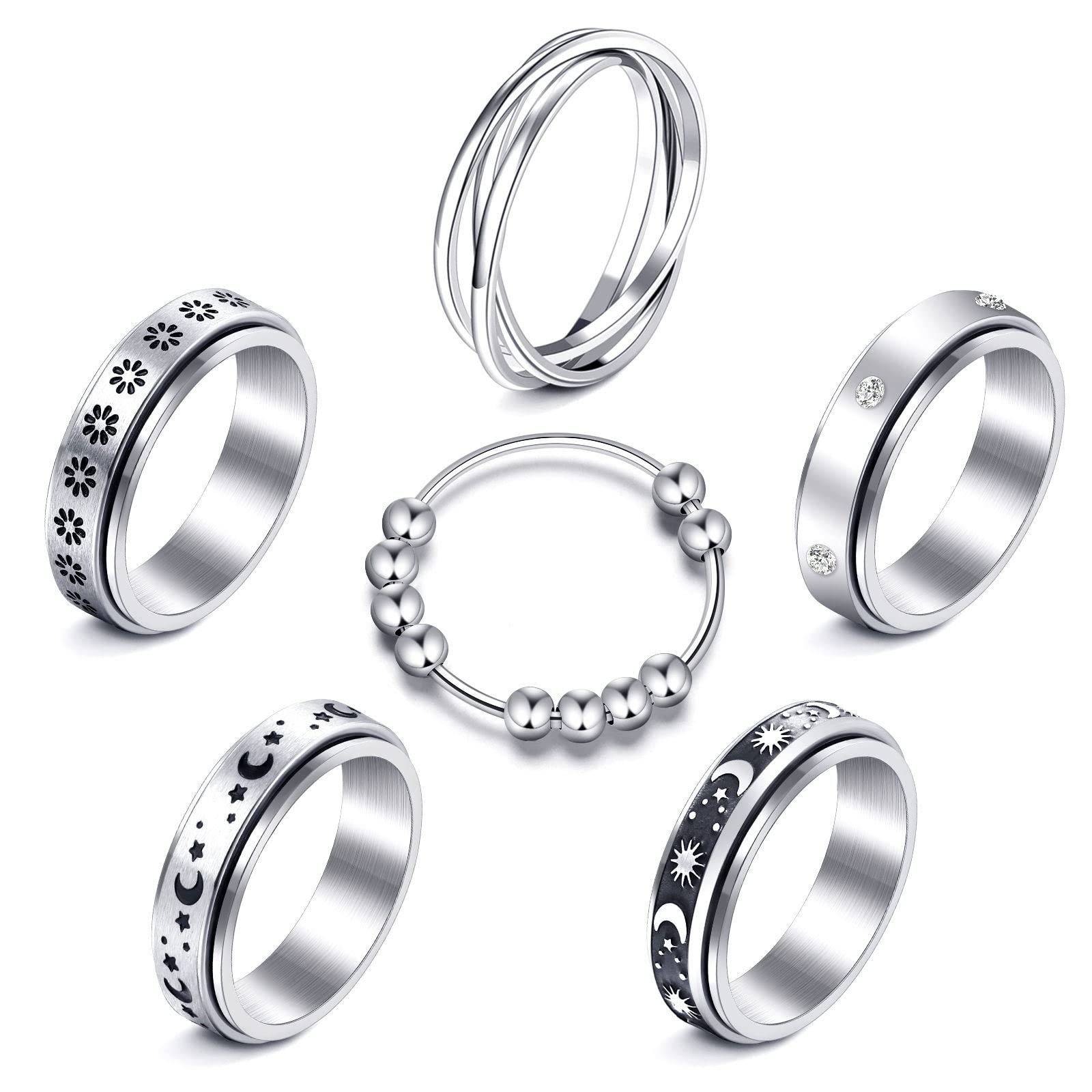 MUCAL anxiety ring with beads in silver for focused fidgeting.