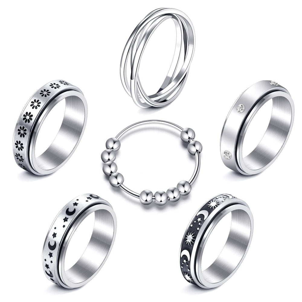 MUCAL anxiety ring with beads in silver for focused fidgeting.