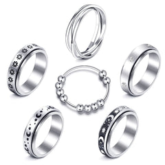 MUCAL anxiety ring with beads in silver for focused fidgeting.