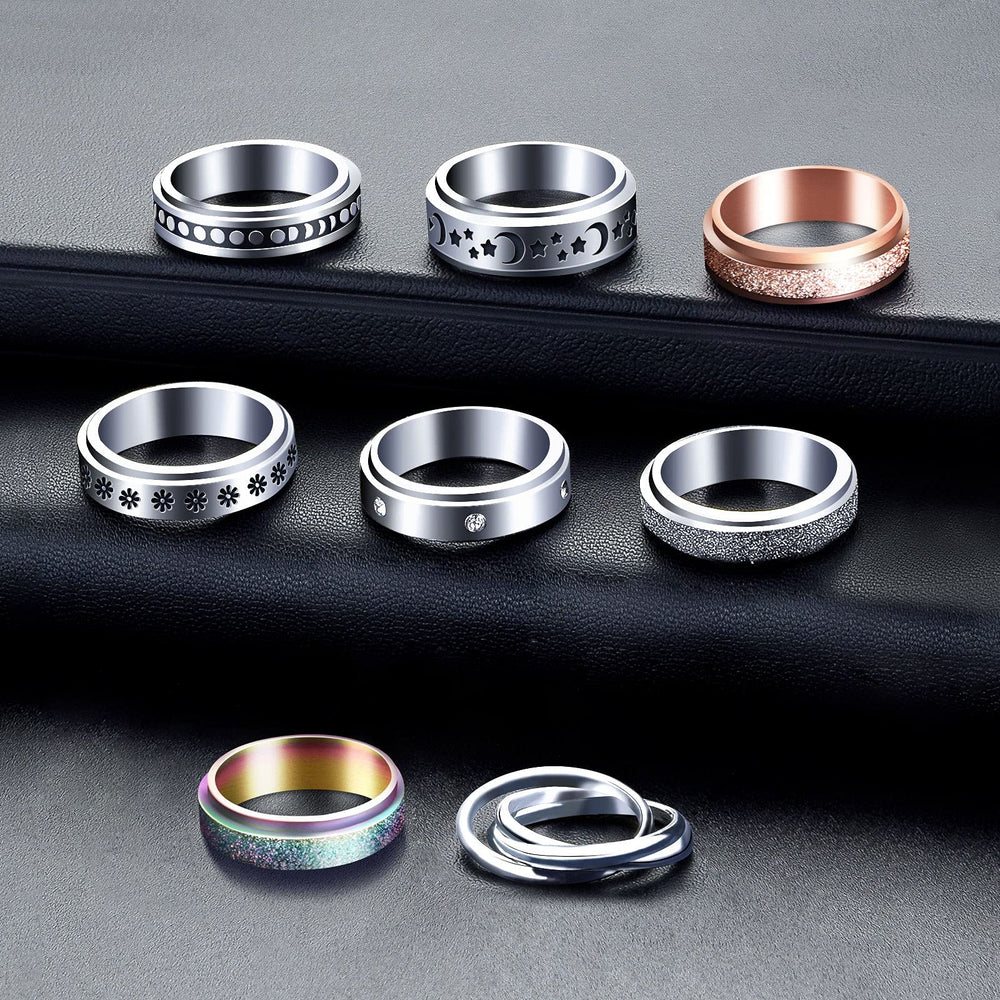 MUCAL eight-style pack fidget rings for versatile personal style