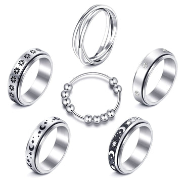 MUCAL anti-anxiety fidget ring in stainless steel for focus and calm