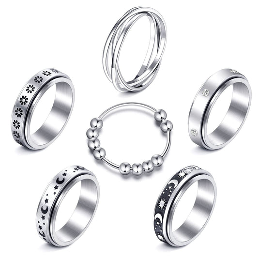 MUCAL fidget ring with moon and star spinner for stylish anxiety relief.