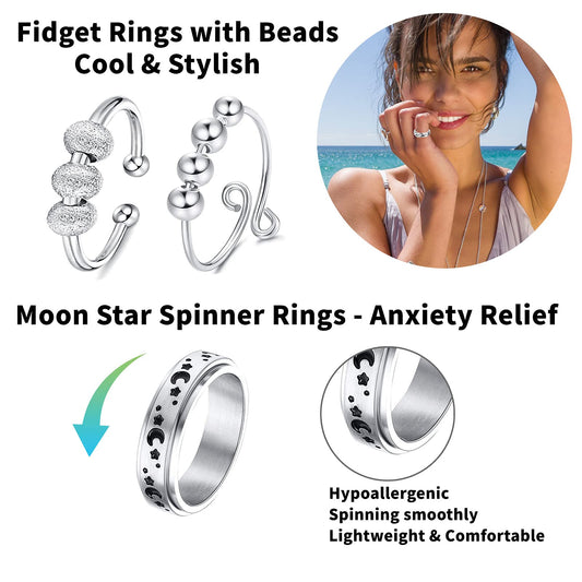 MUCAL fidget ring moon-star design adds stylish flair for evenings