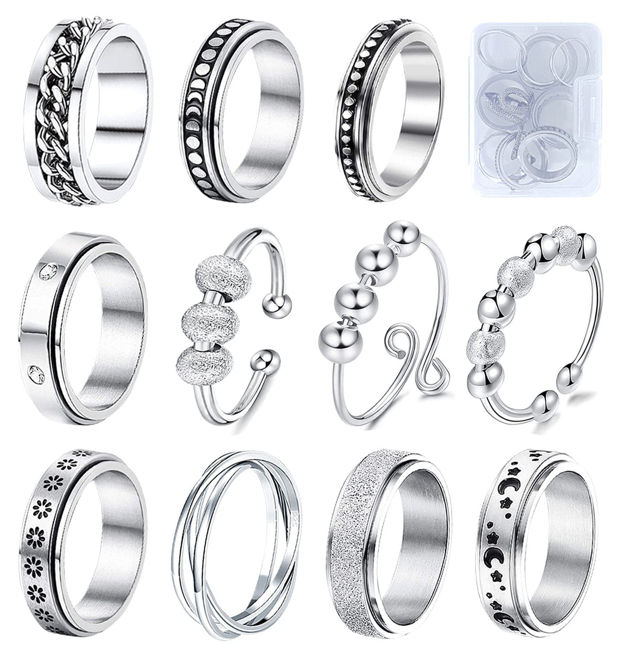 MUCAL eight-piece fidget rings set close-up for versatile style