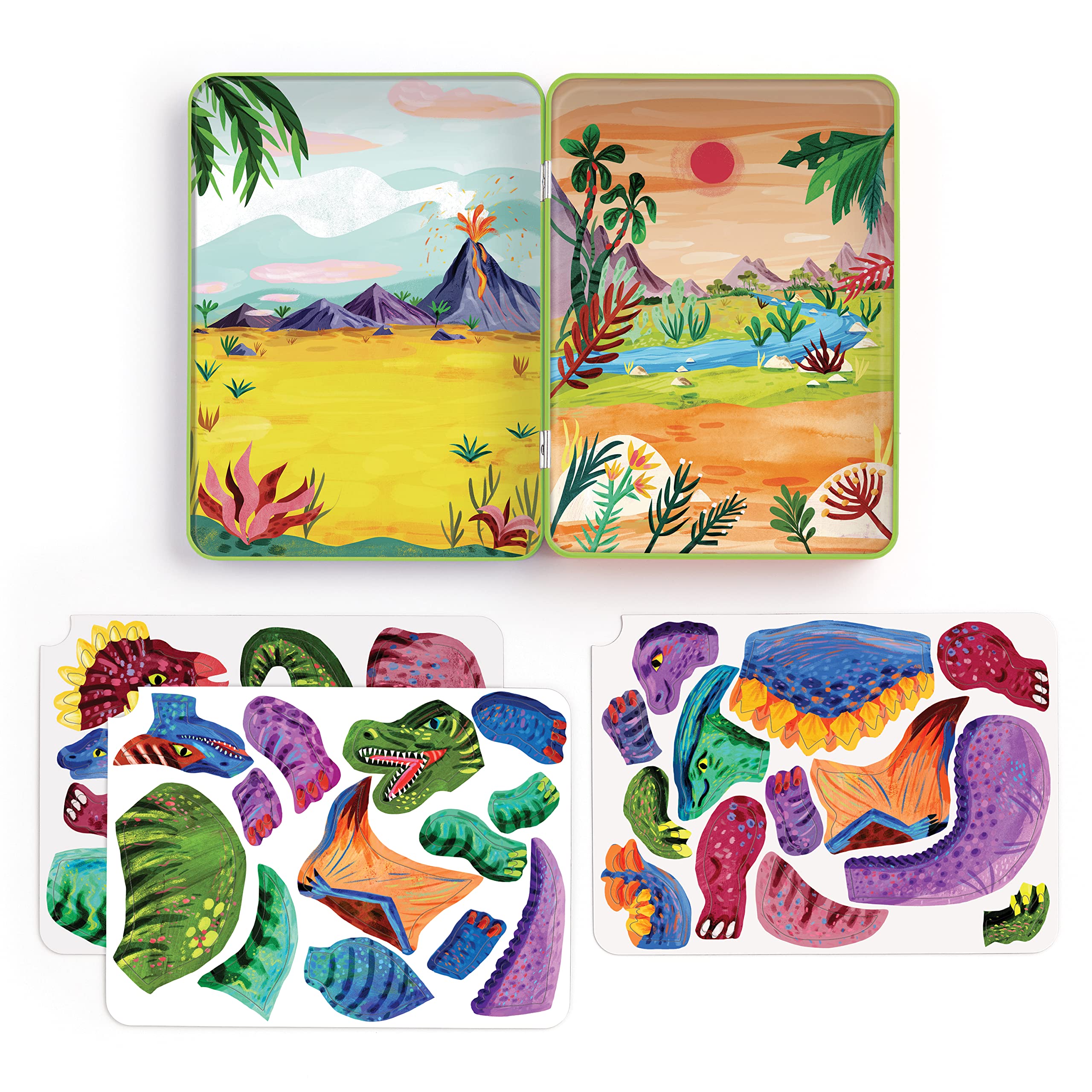 Close-up of Mudpuppy Dino Mix-Up magnets enabling endless dino combinations