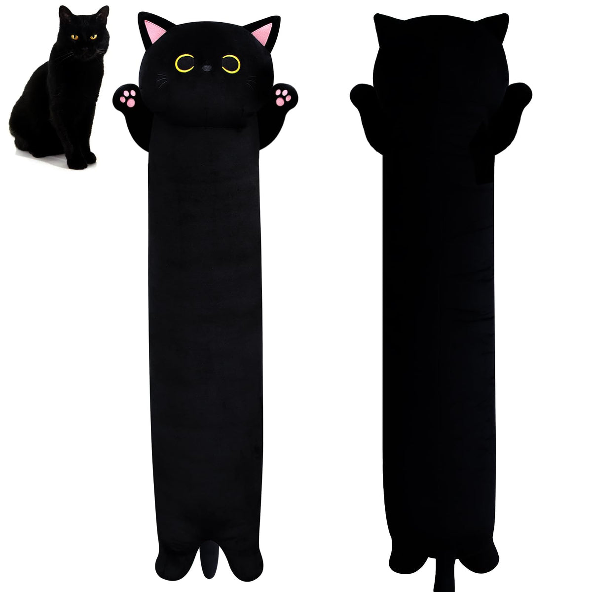 MUFEIRUO long black cat plush pillow shown full length for cozy decor