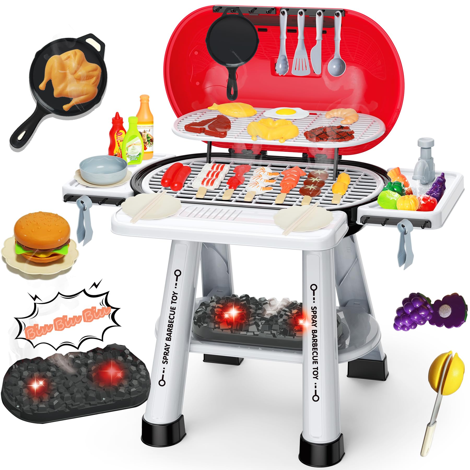 MUGEYMYD play kitchen grill back yard with smoke and lights for interactive pretend grilling