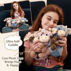 Muiteiur cow plush lounging pose ideal for relaxing stories and naps.