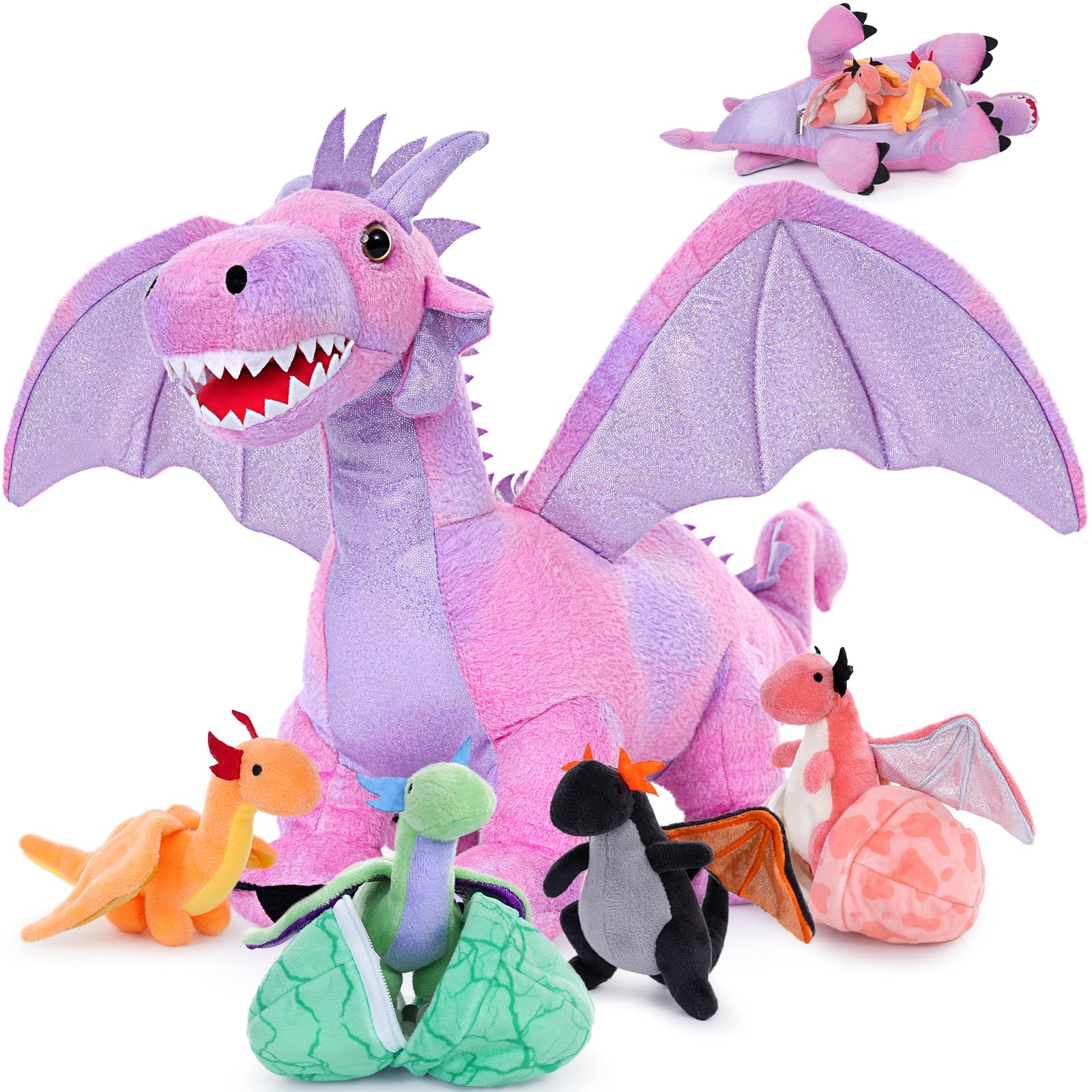 Muiteiur mom dragon pink plush — ideal for bedtime cuddles and imaginative play.