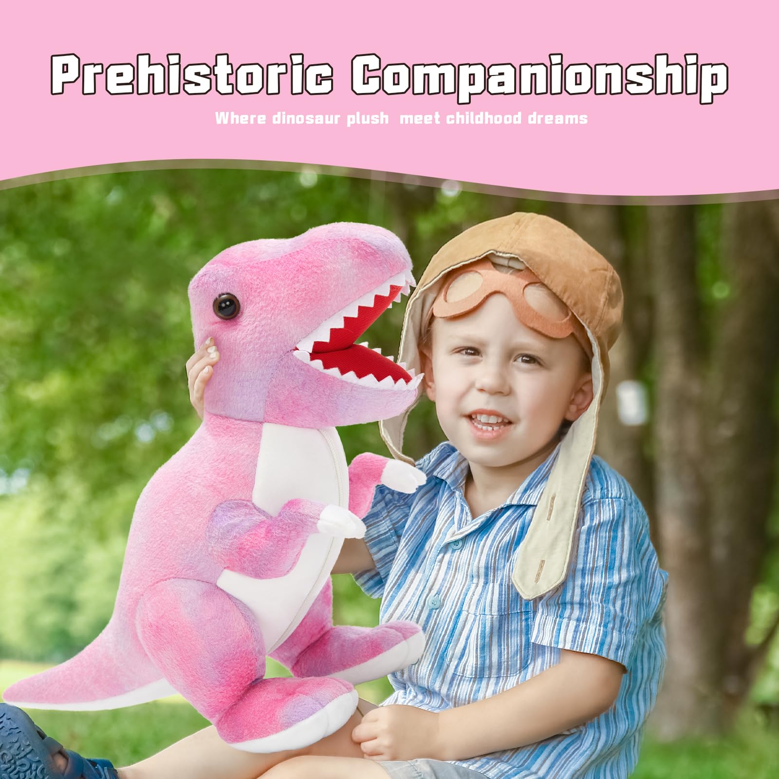 Muiteiur pink dinosaur gift set packaging, ready for gifting.