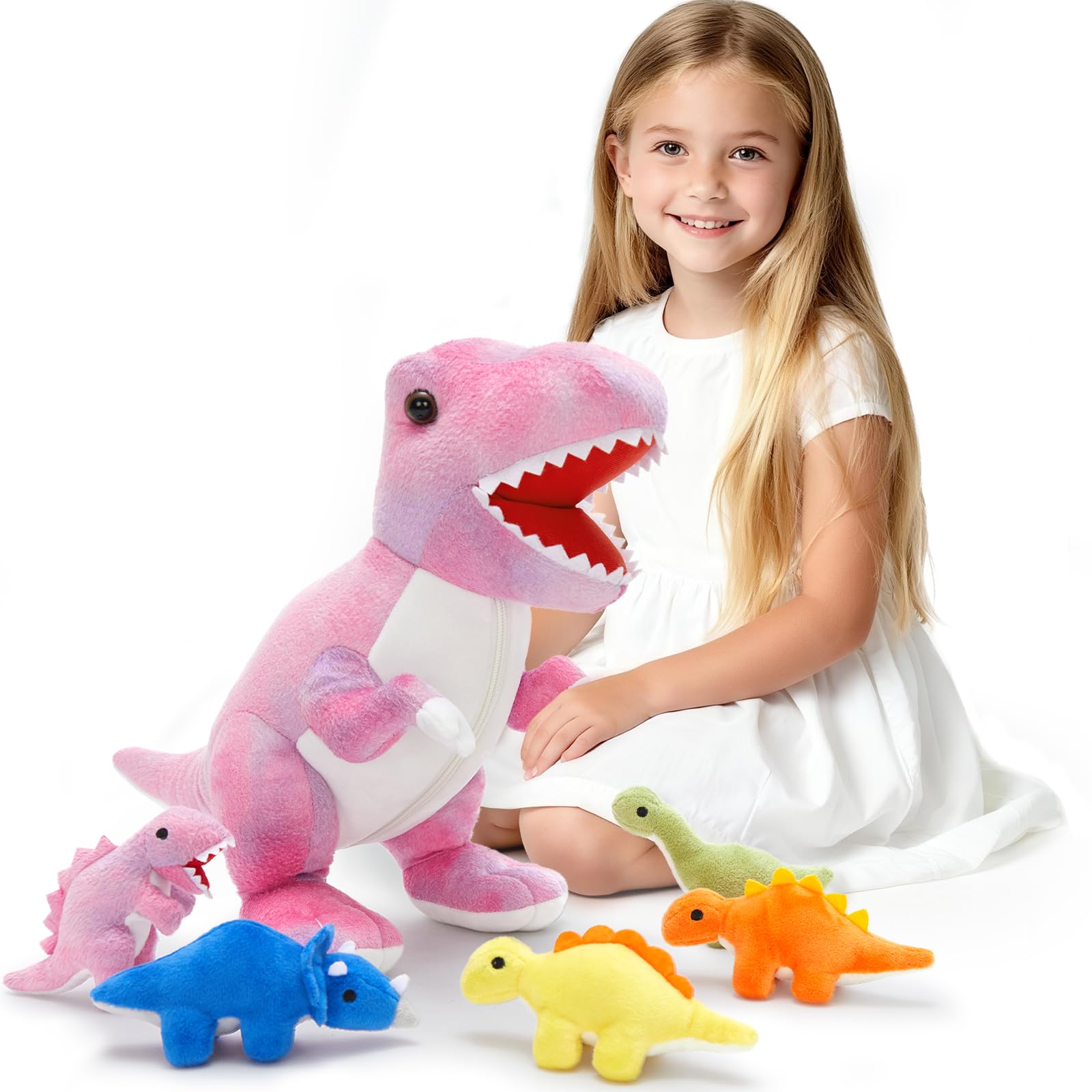 Muiteiur pink mommy dinosaur plush, 19.6 inches, ideal for bedtime hugs.