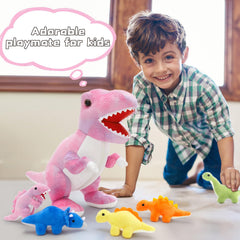 Muiteiur pink dinosaur plush with sturdy zipper and durable stitching.