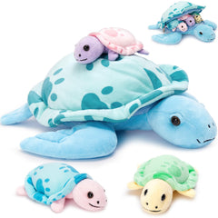 Muiteiur sea turtle mama with blue shell plush for cuddling and comfort.