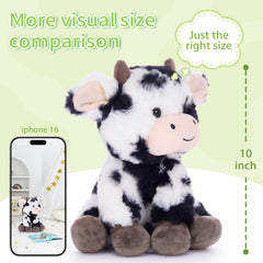 Muiteiur cow plush highlights tiny horns and brown hooves