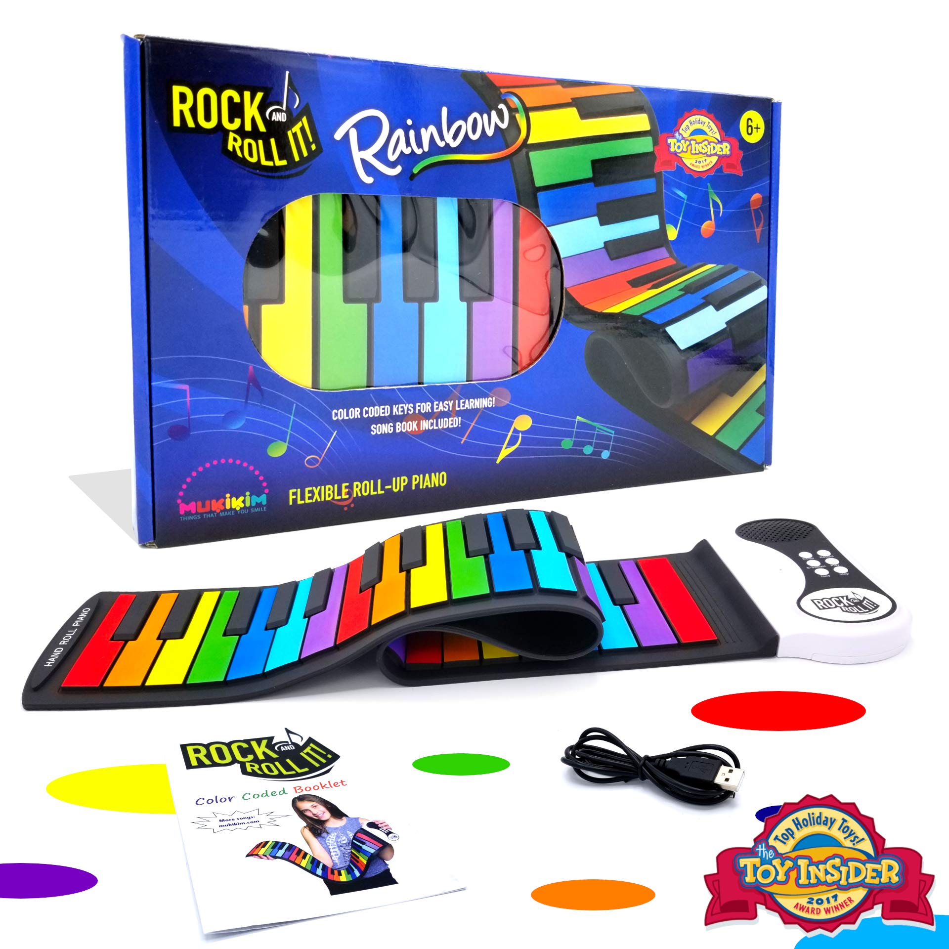 MUKIKIM Rock and Roll It rainbow piano open with 49 keys for beginners